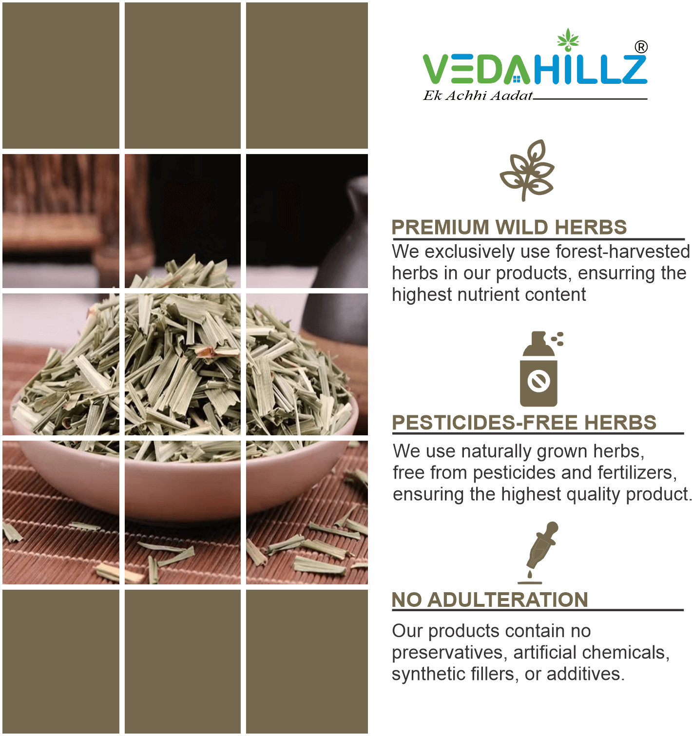 Vedahillz Lemongrass Powder for Tea and Wellness Made from Premium Lemongrass